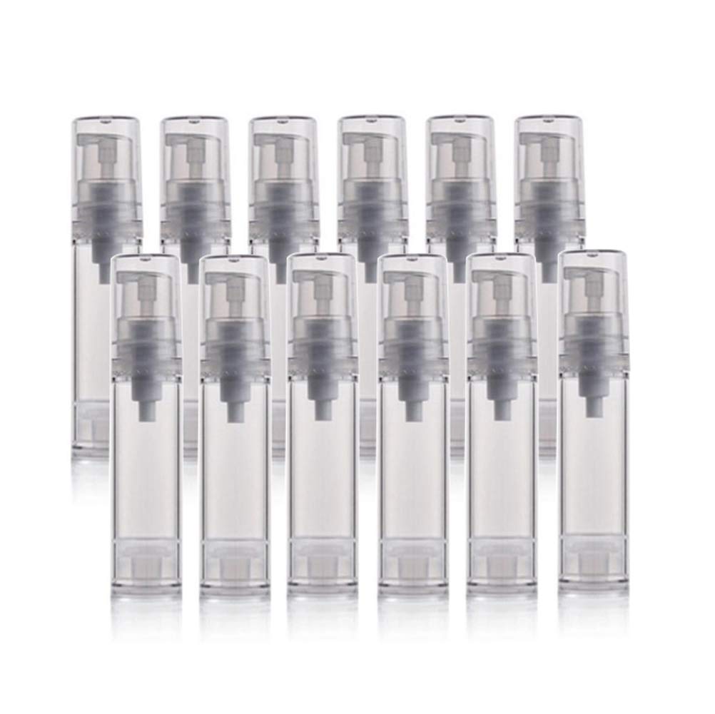 VASANA 12PCS 10ML / 0.34oz Empty Refillable Travel Bottles PS Plastic Airless Vacuum Pump Press Bottle Jar Pot Vial Container for Cosmetic Cream Lotion