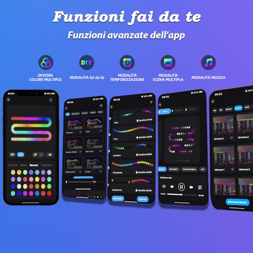 Lichaser Striscia LED per Esterni Strisce LED Impermeabili Fai da te IP67 RGB+IC, Tracciamento e Segmentazione con App BT Etelecomando 2.4G RF per Uso Esterno (20m)