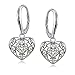 Sterling Silver High Polished Filigree Heart Leverback Drop Dangle Earrings for Women