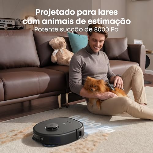 eufy X10 Pro Omni Robô Aspirador da Anker, Estação Completa, Até 68 Dias Sem Manutenção, Lava e Seca com Ar Quente a 45°C, Esvazia Pó e Repõe Água, IA e Laser, Antiembaraço, para Pets, 220V