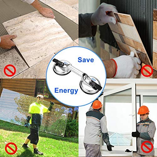 High Performance Glass Suction Cup Lifter, Heavy Duty Aluminum Double Vacuum Handle Glasses Tile Lifter Puller Gripper Plate/Pad for lifting moving large glass/repairing laminate floor gap fixer