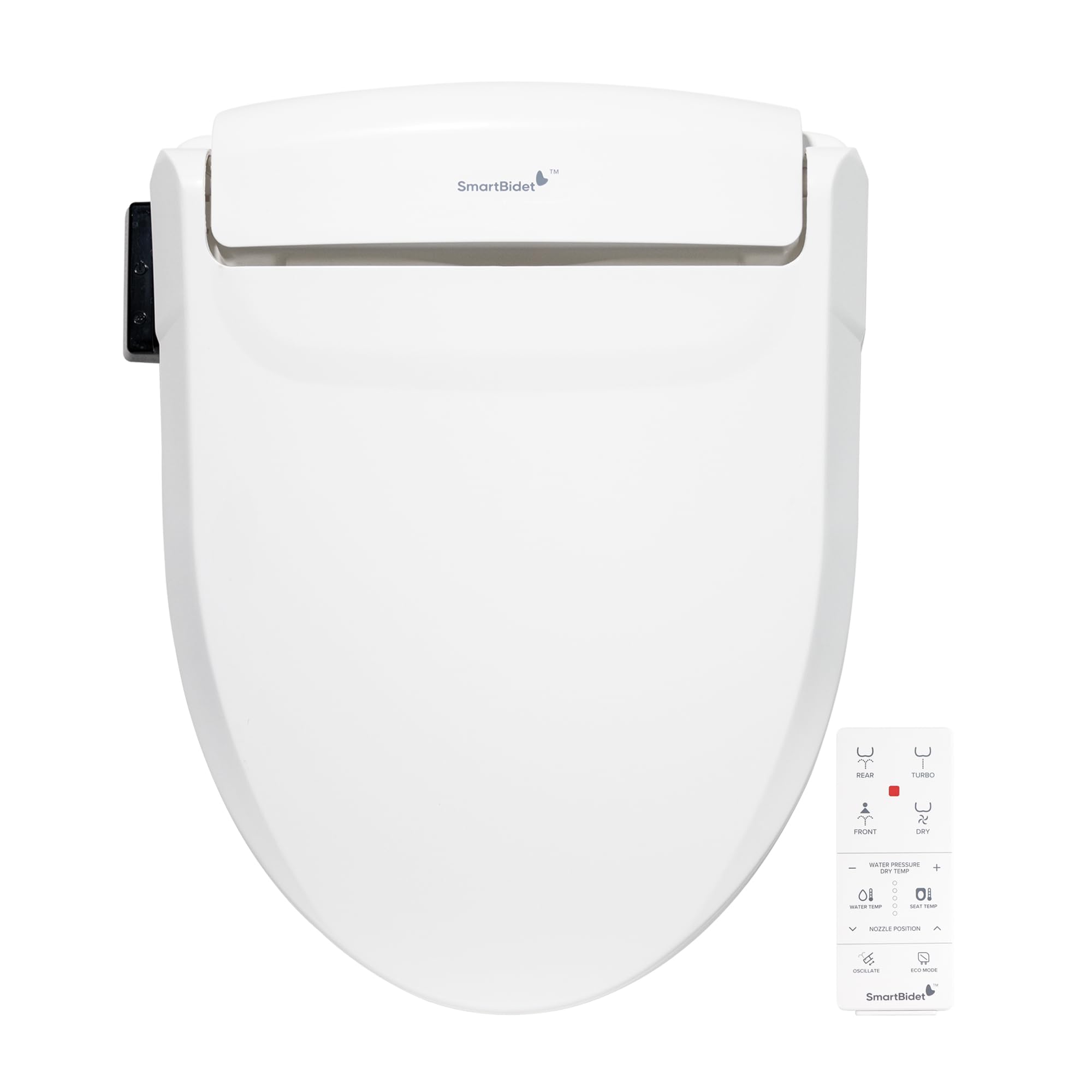 SmartBidet® SB-1000WE Electric Smart Bidet™ Toilet Seat with Heated Seat, Warm Air Dryer, Temperature Control Wash, and Remote Control, Elongated Seat