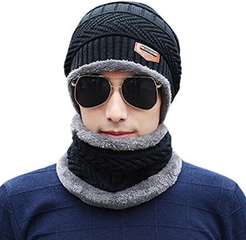 Unisex Winter Slouchy Beanie Hat Scarf Set Knitted Neck Warmers Gaiters Skull Caps