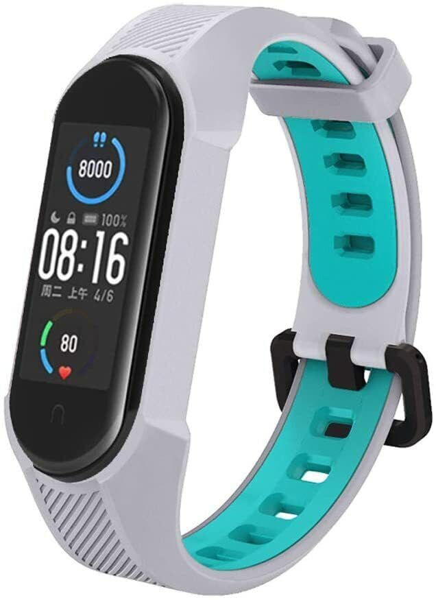 Panda Bobo For Xiaomi Mi Band 5/6/7 Mi 567 Amazfit 5 Band Replacement Silicone Watch Strap (Grey+Teal)