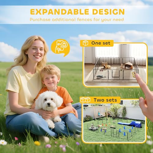 PawHut Dog Playpen, 31.5" W Heavy-Duty Metal Puppy Play Pen, Pet Exercise Fences for Outside and Indoor, DIY Design with Door for Small Dogs, 12 Panels, 23.5" H