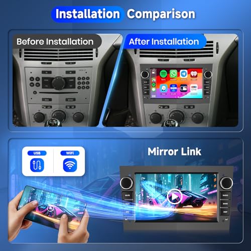Carplay Car Radio for Opel Astra Meriva Zafira 2003-2011, Android Car Radio, 7 Inch Touchsreen with Android Auto/WiFi/GPS/RDS/FM/Bluetooth/USB+Rear View Camera, Grey