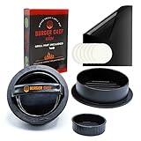 Burger Press Kit with Grill Mat - Burger Chef by Krom - Exclusive Online Videos with Recipes - Non-Stick 3-in-1 Stuffed Burger Mold for Hamburgers and Sliders - Includes 50 Wax Patty Papers