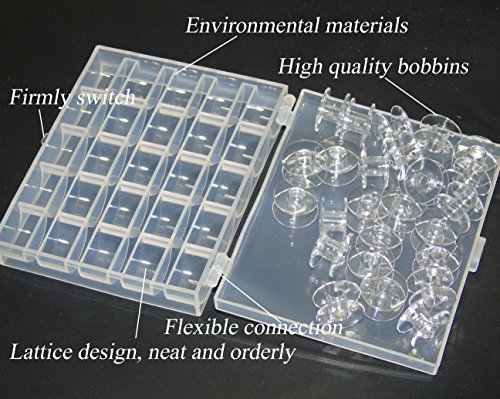 Ceeyali 25 Pcs Transparent Plastic Sewing Machine Bobbins with Bobbin Case for Brother Singer Babylock Janome Kenmore