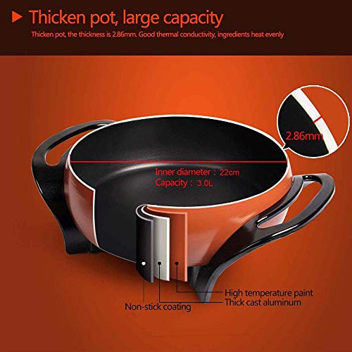 Liven 3L Electric Shabu Shabu Hot Pot, Mongolian Hot Pot, Cast Aluminum Pot Body with Non-stick Surface Diameter 22cm Depth 8.0m 1350W