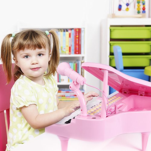 31 Keys Piano Keyboard Toy with Microphone, Electronic Musical Multifunctional Instruments for Girl Toddlers Kids Musical Talent Development, Audio Link with Mobile IPad PC, Pink