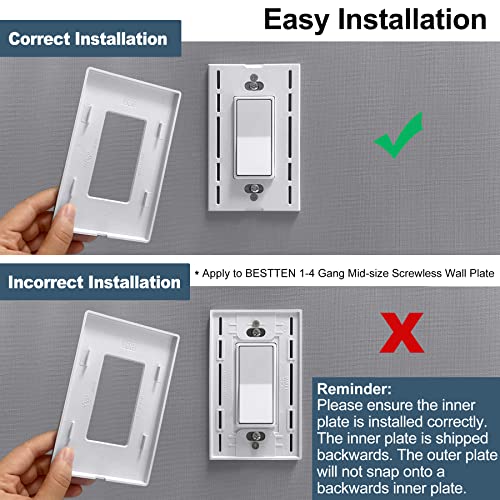 [20 Pack] BESTTEN 1Gang Modern Designer Midway Screwless Wall Plate, USWP6 Snow White Series
