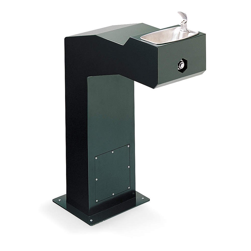 Outdoor Drinking Fountain, Pedestal, Push Button Operation, ADA Faucet