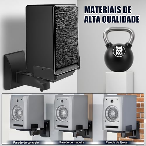 Suportes de Parede de Alto-Falante, Suporte de Alto Falante para Alto-Falantes de Som, Suporta Até 25 kg, Suporte Caixa de Som Preto