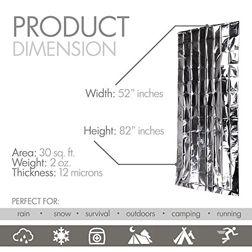 Emergency Blankets Pack of 10 Mylar Thermal Solar Blankets for