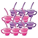 Dozen Tea Party Cups with Straw and Top (Assorted colors)