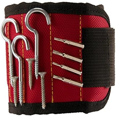 Magnetic Wristband, 5 Embedded Super Powerful Magnets, Holds Small Metal Tools, Screws, Nails, Bolts Tightly，DIY Magnetic Wristband Tool Belt Cuff Bracelet (Red)