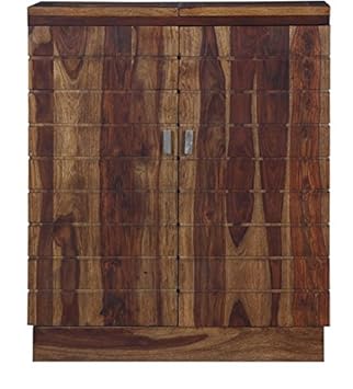 Ritmo Solid Wood Bar Cabinet Wine Cabinet in Provincial Teak Finish Sheesham Wood by Made Wood