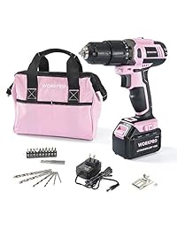 WORKPRO   Juego de destornilladores de iones de litio (1,5 Ah), 1 batería, cargador y bolsa de almacenamiento incluida, color rosa