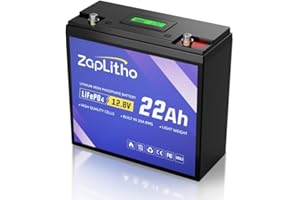 ZapLitho 12V 22Ah LiFePO4 Lithium Battery, Upgraded LCD Voltage Diaplay, 30A BMS, Low Temp Resistance Than SLA, Lightweight D