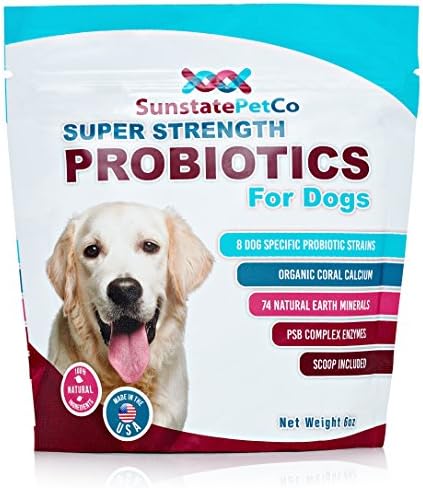 Sunstate Pet Co. Super Strength, All in One Probiotics Supplement for Dogs with 7 Canine Specific Probiotic Strains &amp; Organic Coral Calcium | Allergen &amp; Chemical Free | Made in the USA