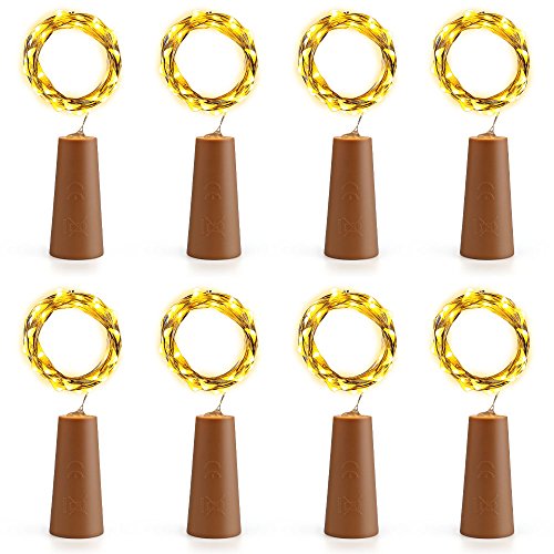 Qedertek 8 PCS Battery Operated Christmas String Lights, 6.56ft 20LED Cork Shape Wine Bottle Silver Wire Fairy Lights for Bottle DIY, Halloween, Wedding, Party and Indoor Decorations (Warm White)