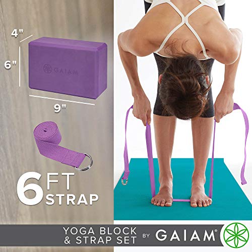 Gaiam Yoga Block + Yoga Strap Set, Purple Pricepulse