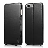 iPhone 7 Plus Case, Benuo [Luxury Series] [Genuine Leather] Folio Flip Corrected Grain Leather Case [Ultra Slim] [Magnetic Closure] with Built-in Stand for Apple iPhone 7 Plus (Black)