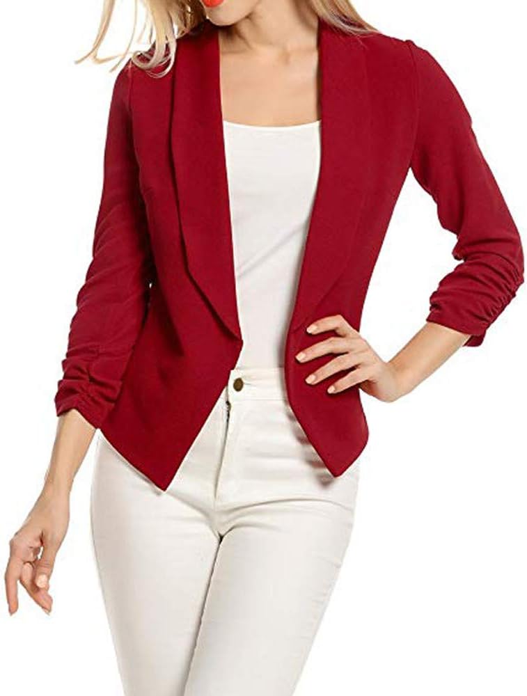 URIBAKY Women 3/4 Sleeve Blazer Open Front Short Cardigan Suit Jacket Work Office Coat