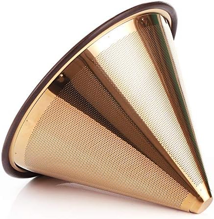 Premium Stainless Steel Coffee Filter, Paissite Reusable Pour Over Coffee Dripper Cone, Paperless (Rose Gold)