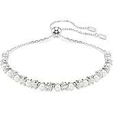 Swarovski Matrix Pendant, Earrings, Bracelet, Crystal Pearl, Round Cut Clear Crystals, Rhodium and Rose Gold-Tone Finishes