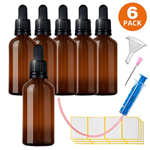 6x50ml Pipettenflasche Tropfflasche aus Braunglas Set - Dunkel kleine Glasgefäße als Apothekerflaschen Inklusive 16 Hilfszubehör