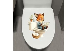 Leniutor 1pcs Cute Animal Cartoon Bee Toilet Lid Decal, Self-Adhesive Bathroom & Door Wall Sticker, Waterproof Removable Crea