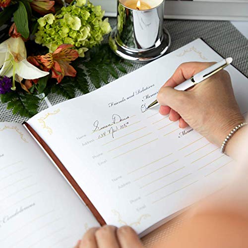 Heart & Homage Funeral and Memorial Guest Sign-in Book with Pen and Memory Table Sign, PU Leather Hardcover, Large - Beautiful, Celebration of Life Registration Books (White) - Thumbnail 6