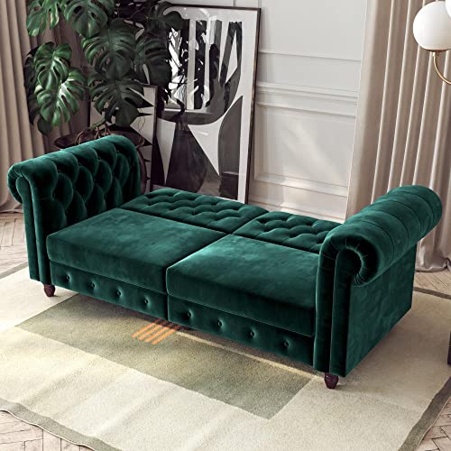 DHP Felix Chesterfield Sofa Futon, Green Velvet Pricepulse