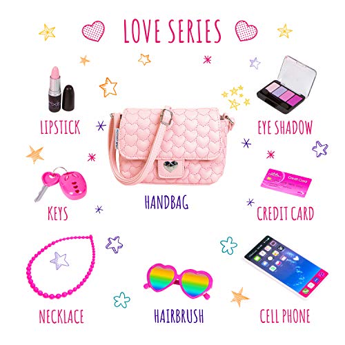 PixieCrush Pretend Play Purse & Makeup for Girls - Fun Little Girl Cosmetics Toys Set with Pretend Makeup, Eyeshadow, Cell Phone, Kids Lipstick, Sunglasses & Keys - Thumbnail 7