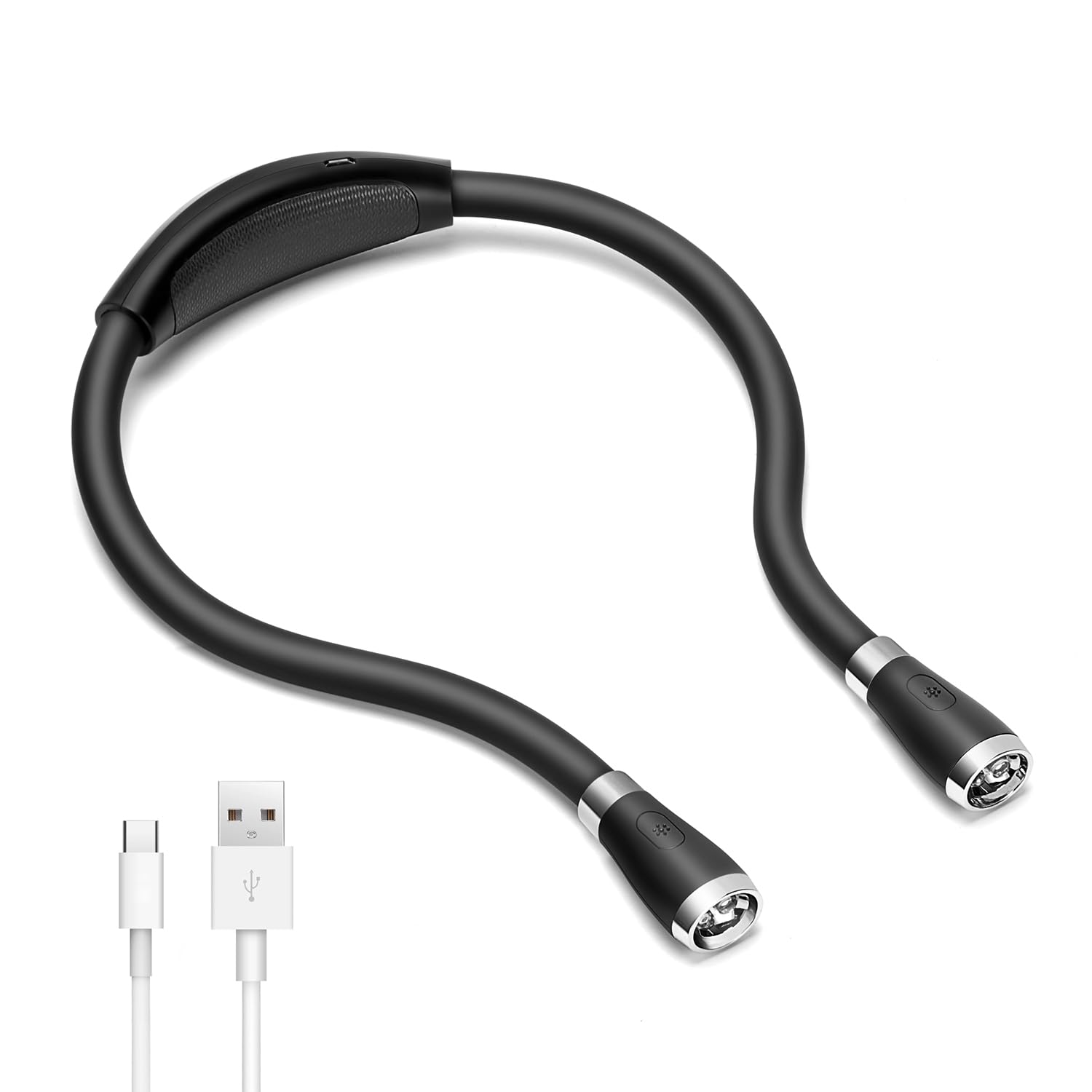 SingHong Neck Book Light LED Reading Lamp USB Rechargeable, Hands Free, 4 LED Bulbs, 4 Adjustable Brightness, for Reading in Bed or Reading in Car Lamp (Black)