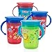Nuby 4 Piece 360 Printed Twin Handle Wonder Cup, Red/Blue/Green