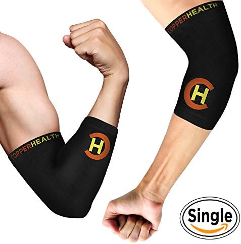 CopperHealth - Compression Elbow Sleeve, Guaranteed Highest Copper Content. Best Copper Infused Elbow Support For Workouts, Golfers And Tennis Elbow Brace. Copper Elbow Sleeve for Men and Women-single