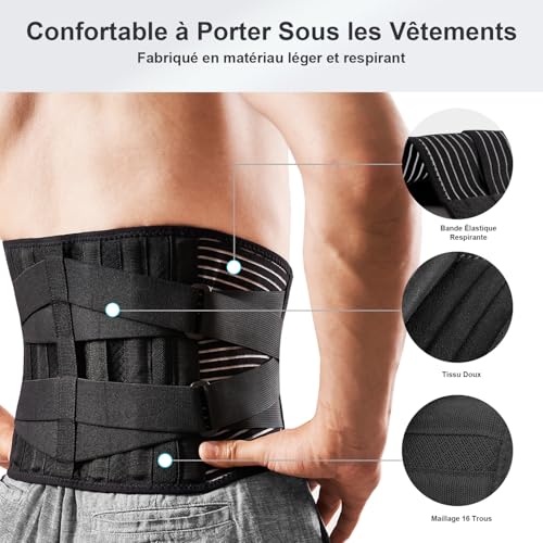 FREETOO Lumbar Support Belt, Lumbar Support and Back Pain Relief, 4 Springs, Double Adjustable Strap for Men and Women, XL, Black