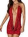 VDONA Plus Size Sexy Lace Lingerie Chemise Transparent Babydoll Dress Red