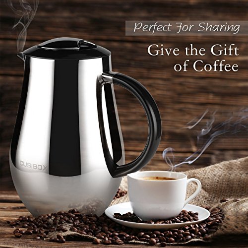 French Press Coffee Tea Maker Coffee Press Pot 304 Grade Stainless Steel Heat-Resistant Durable Long-Lasting Better Filtering 8 Cup (1 liter, 34 oz) 1000ml … (French Press Silver)