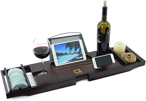 Amazon バステーブル 天然竹製 伸縮 半身浴 バスタブスタンド 読書ipad マホ タブレット収納 雑貨置き バスタブラック おしゃれ シンプル 大容量 ラック バスルーム 自宅 滑り止め付き お風呂雑貨置き台 Tower トレー 浴室用ラック ホーム キッチン オンライン通販