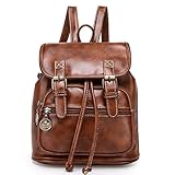Angelliu Women's Vintage Retro Style PU Leather College School Bag Casual Mini Travel Backpack Satchel Brown