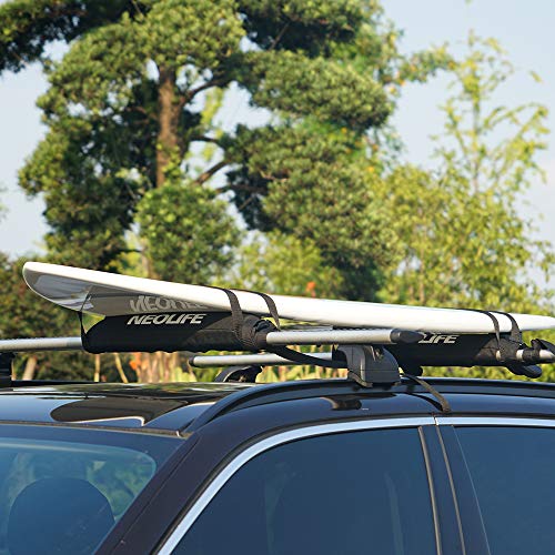 Neolife Car Roof Rack Pads for Surfboard Kayak SUP Snowboard Racks 19Inch Long Large Aero Bars [Pair] (Black Flat 19 in with Strap, 19 in) - Thumbnail 5