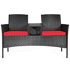 RELAX4LIFE Conversation Furniture Set with Table and Two Removable Cushions Rattan Wicker Chairs and Table Set for Patio… 51Wml1TcnDL. SS280