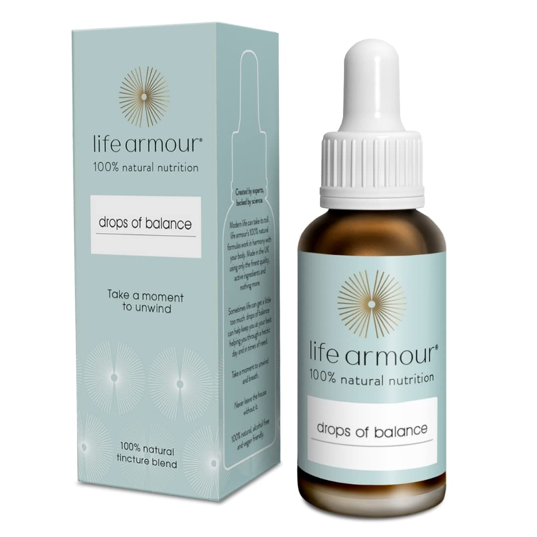 Life Armour Drops of Balance | (30ml) | Shatavari Root, Ashwagandha, Lemon Balm Leaf, Schisandra Berry, Peppermint Syrup | Natural Active Ingredients | Vegan Friendly Tincture | Made in The UK