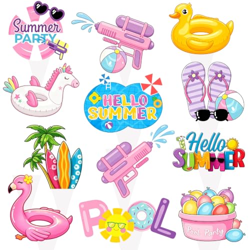 48PCS Summer Pool Cupcake Toppers - Pink Summer Hawaii Aloha Beach Pool Party Decorations Sun Umbrella Ball Flamingo Floats Pink Hawaii Pool Party Supplies Hello Summer Pool Water Birthday Cake Decor at Amazon