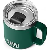 YETI Rambler 10 oz Ceramic Lined Stackable Mug, Vacuum Insulated, Stainless Steel with MagSlider Lid, Black Forest Green