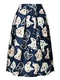 Choies Women's Cute Cat Print High Waist Skater Midi Skirt