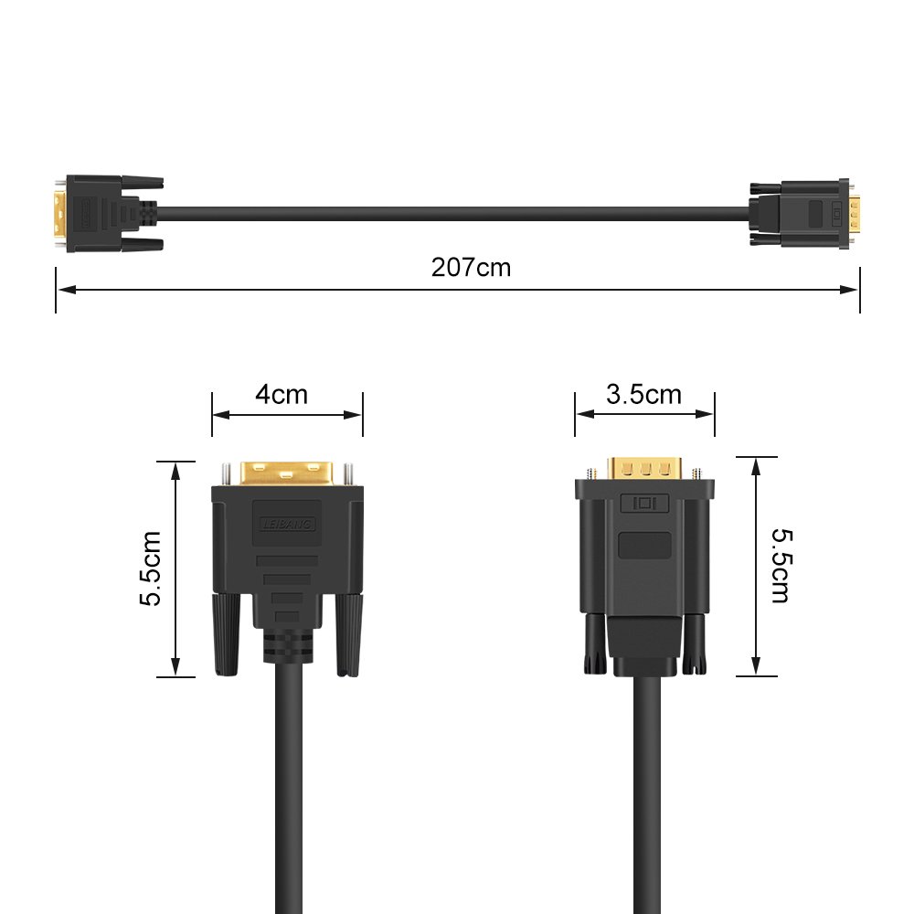 ELUTENG DVI-D Cable 24+1 Male to Male 1080P DVI to VGA Adapter Digital Video Cable DVI VGA Converter 2M Gold Plated Compatible for Desktop HD DVD Laptop Projector TV